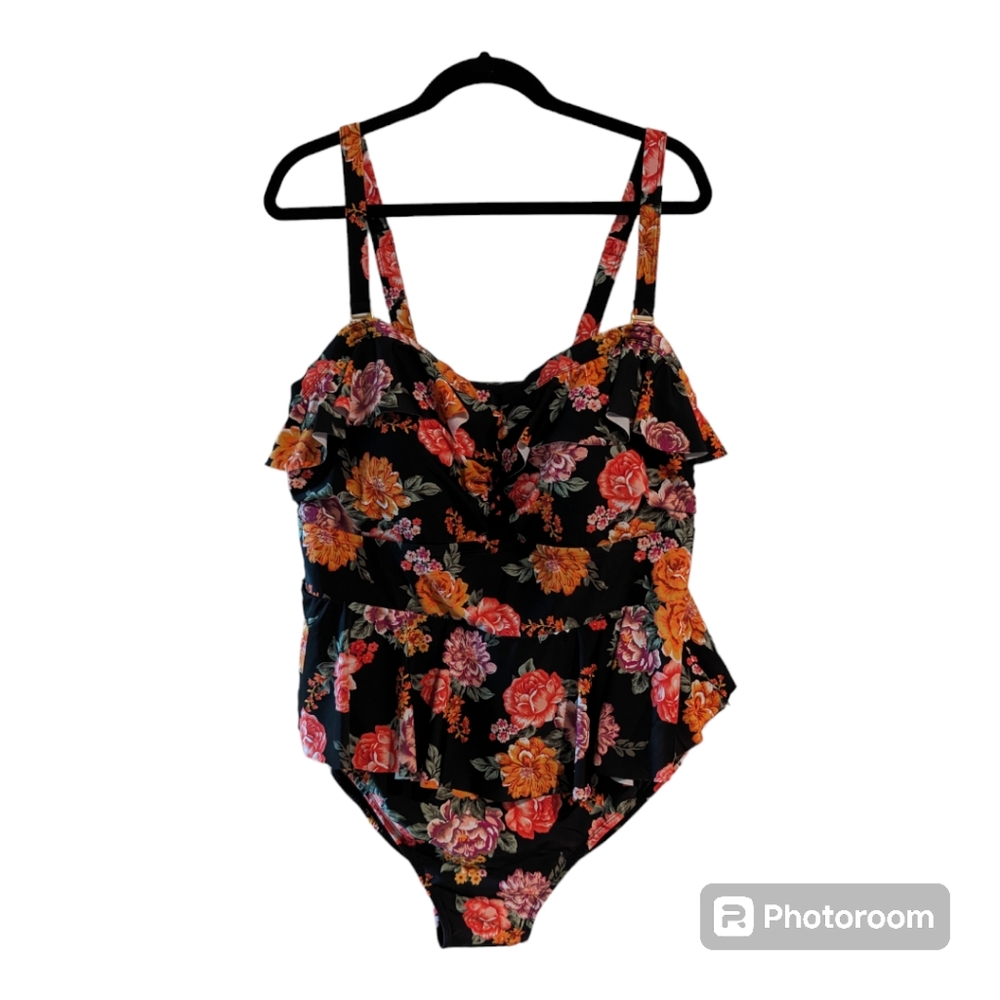 Terra & Sky Rose Floral Ruffle Swimsuit Size 3XL